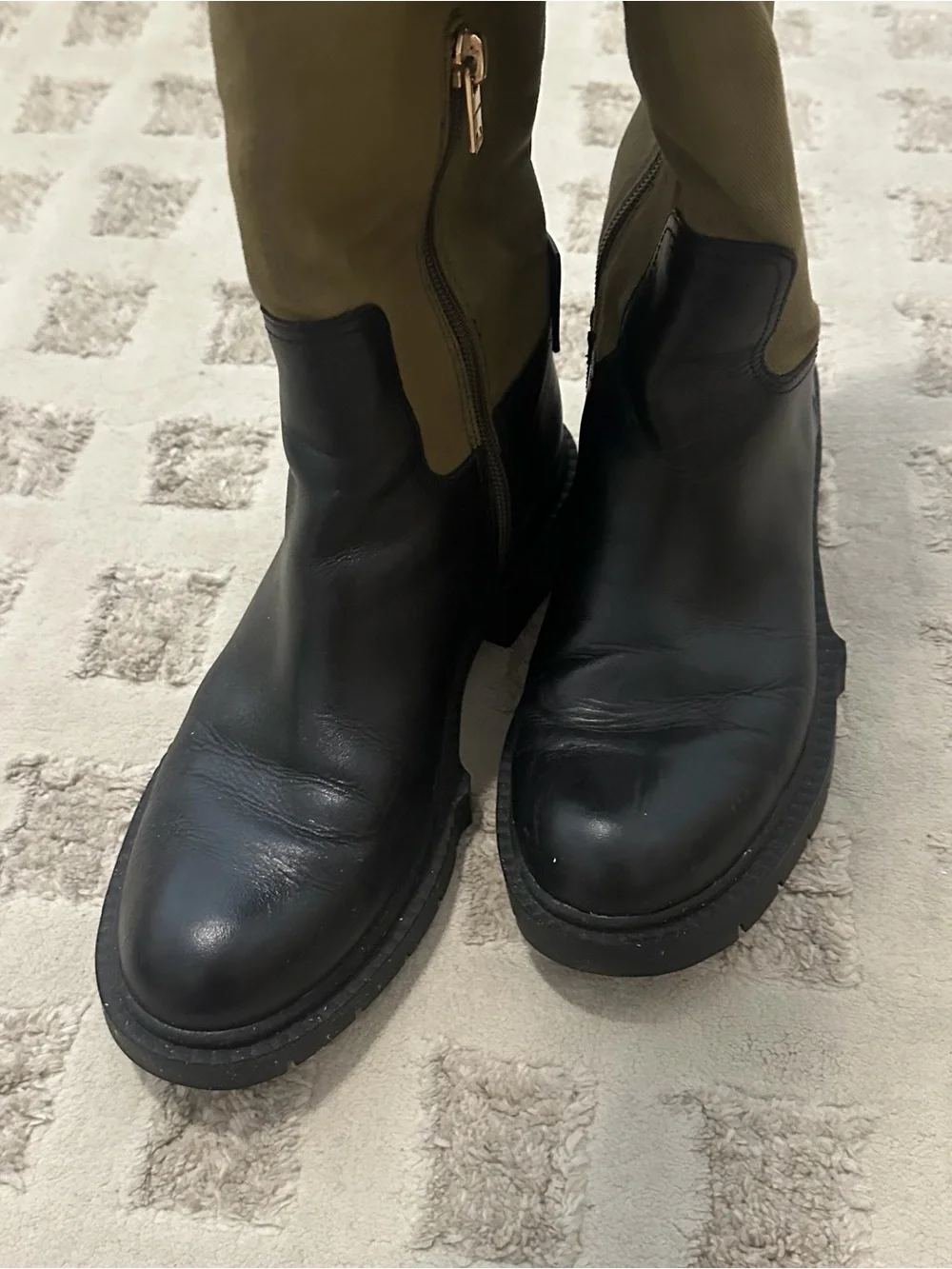 Coach Black Leather and Canvas Knee High Riding Boot